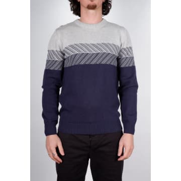 Remus Uomo Navy And Grey 58657 Crew Neck Sweater In Blue