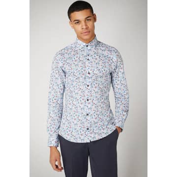 Remus Uomo Blue And Red Flower Design Long Sleeve Shirt