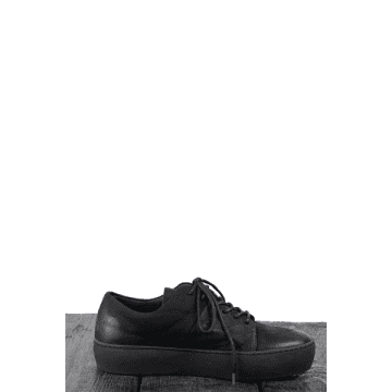 Hannes Roether Black Leather Mesh Low Tops Sneakers