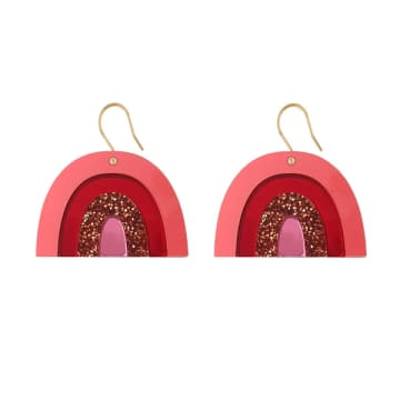 Natalie Owen Rw1 Rainbow Colourful Statement Dangle Earrings In Red Mirror