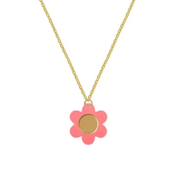 Natalie Owen Dyn6 Daisy Necklace In Coral Pink In Red