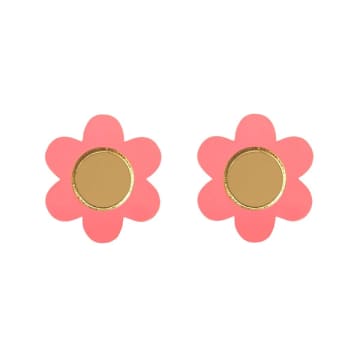 Natalie Owen Dy6 Daisy Flower Stud Earrings In Coral Pink In Red