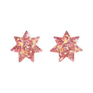 Natalie Owen Ste7 Star Stud Earrings In Light Pink Sparkle In Red