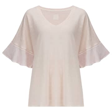 120% Lino Jersey Linen Frill Sleeve Top In Rose Soft Fade