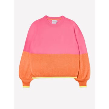 Brodie Cashmere Pink And Orange Balloon Sleeve Colours Block Jumper