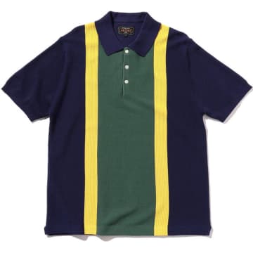 Shop Beams Knit Polo Stripe Navy In Blue