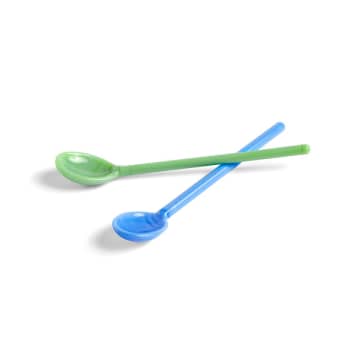Hay Crystal Spoon Of 2 Blue And Green Monkey
