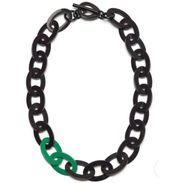 New Arrivals Black/green Horn Oval Link Necklace