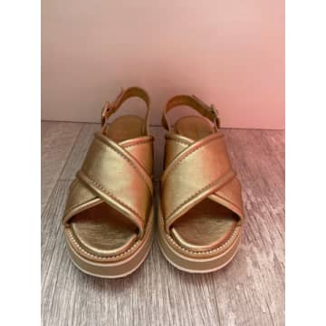 Donna Lei Cross Over Leather Sandals In Gold