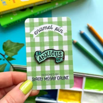 Stacey Mcevoy Caunt Anxious Enamel Pin In Green