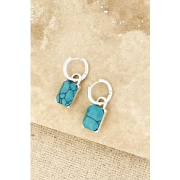 Envy Silver Earrings With Turquoise Square Dropper In Metallic