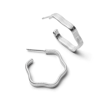 Daisy London 23mm Silver Wavy Snake Hoop Earrings In Metallic