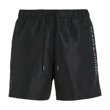 Tommy Hilfiger Mid Length Embroidered Swim Shorts In Black