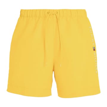 Tommy Hilfiger Mid Length Embroidered Swim Shorts In Yellow