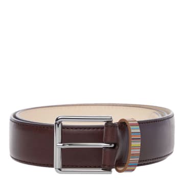 PAUL SMITH BROWN LEATHER BELT WITH SIGNATURE STRIPE KEEPER