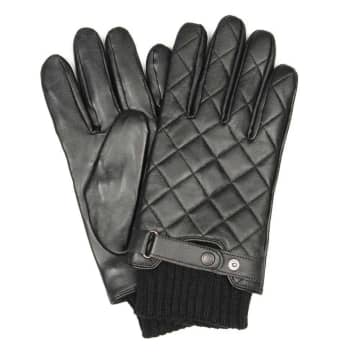 BARBOUR BLACK QUILTED LEATHER RIBBED CUFFS GLOVES