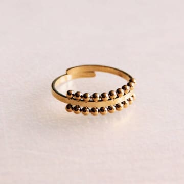 Bazou R639: Steel Adjustable Ring With Dotted Edge In Gold