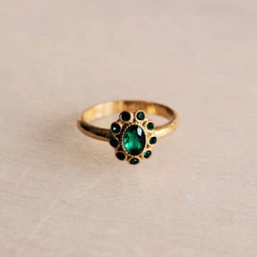 Bazou Stainless Steel Vintage Ring With Green Stones