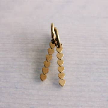 Bazou Steel Hoop Earrings With Elongated Heart Tags In Gold