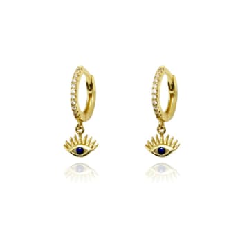 Boho Betty Effy Evil Eye Gold Sapphire Cz Sterling Silver Hoop Earrings
