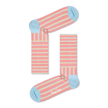 Happy Socks Light Pink Blocked Stripe Socks