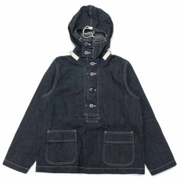 Buzz Rickson's Us Navy Denim Gas Protection Hooded Pullover Jacket In Blue