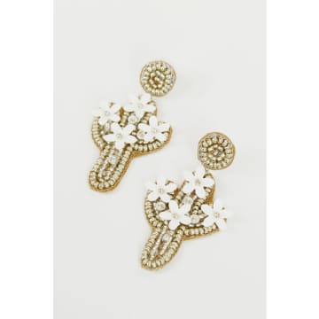 Mydoris Beaded Silver Cactus Earrings In Metallic