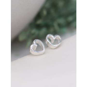 Pom Silver Tiny Cut Out Heart Studs In Metallic