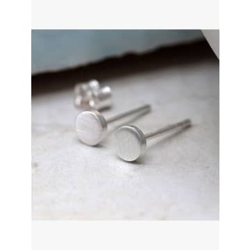 Pom Tiny Sterling Silver Round Matt Stud Earrings In Metallic