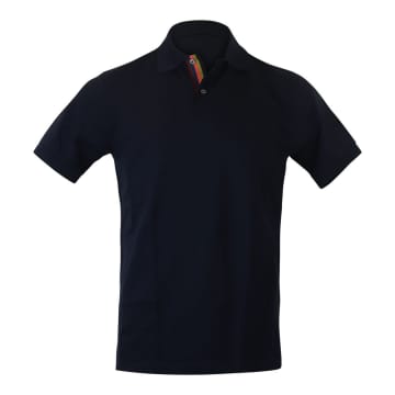 Paul Smith Menswear Navy Cotton Pique Artist Stripe Placket Polo Shirt In Blue