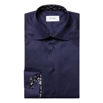 Shop Eton Navy Signature Twill Contemporary Shirt In Blue