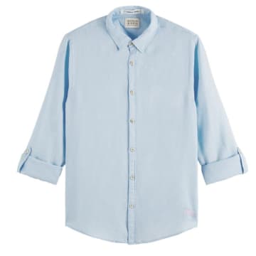 Shop Scotch & Soda Sky Blue Linen Shirt With Roll Up
