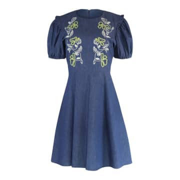 Shop Paul Smith Navy Embroidered Dress In Blue