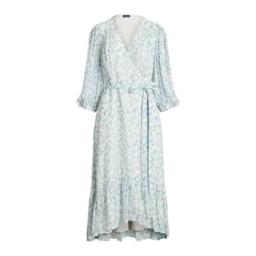 Ralph Lauren Floral Crinkle Georgette Wrap Dress In Cloud Floral Print