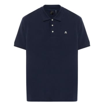 Shop Moose Knuckles Navy Logo Polo Shirt In Blue