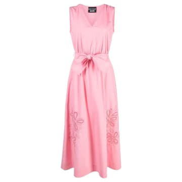 Moschino Boutique V Neck Sleeveless Stretch Cotton Maxi Dress In Pink