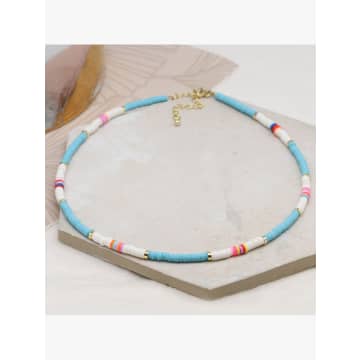 Pom Blue And Pink Mix Fido Bead Necklace With Extension Chain