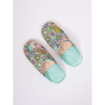 Bohemia Margot Floral Leather Slippers In Green
