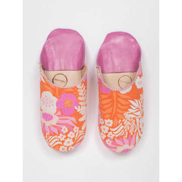 Bohemia Margot Floral Leather Slippers In Orange