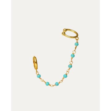 Ottoman Hands Nox Turquoise Chain Beaded Huggie Ear Cuff In Blue