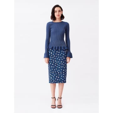 Diane Von Furstenberg Navy Kara Spot Print Midi Skirt In Blue