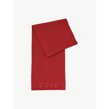 Hugo Boss Medium Red Lyaran Ribbed Knitted Logo Scarf