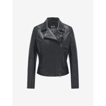 Hugo Boss Slim-fit Jacket In Naturally Tanned Leather In Black