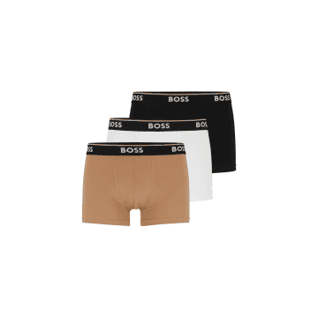 Hugo Boss Pack Of 3 Beige Black And White Boxers Trunks In Neturals