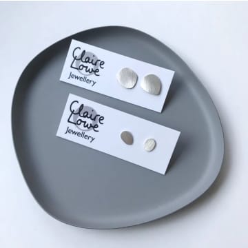Claire Lowe Jewellery Brushed Silver Pebble Studs In Metallic