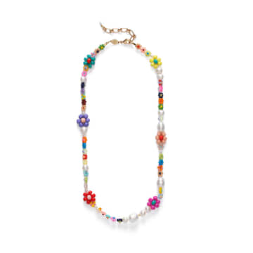Anni Lu Mexi Flower Beaded Necklace In 18k Gold Plated, 16.5 In Multi