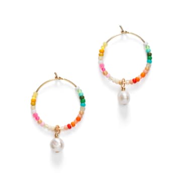 Anni Lu Womens Multi Rainbow Nomad 18ct Yellow Gold-pleated Brass And Cultured Freshwater Pearl Earr