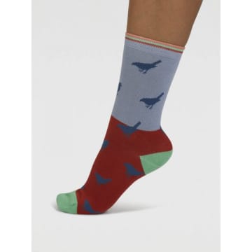 Thought Spw881 Birdie Colour Block Bamboo Socks In Chambray Blue