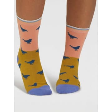 Thought Spw881 Birdie Colour Block Bamboo Socks In Coral Orange