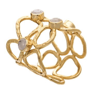 Azuni London Thalia Wide Gold Sculptural Ring In Moonstone